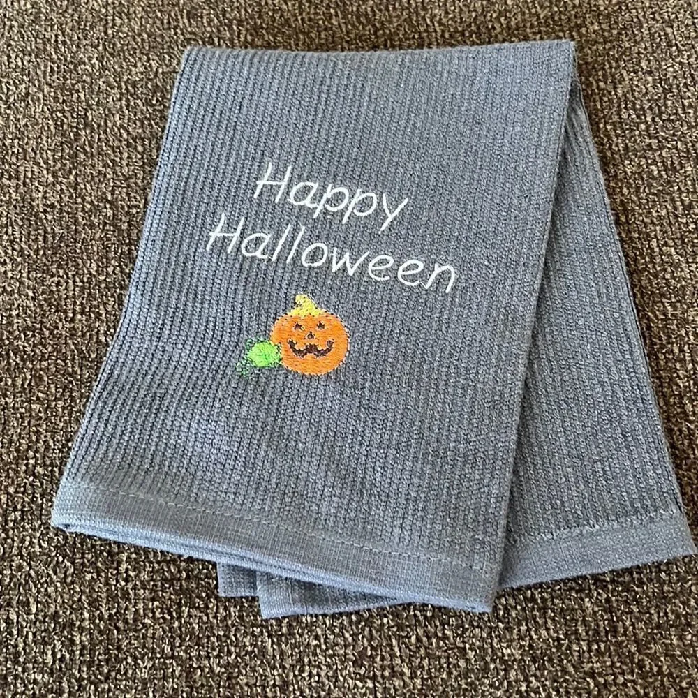 Happy Halloween Custom Embroidered Gray Cotton Barmop Towel
